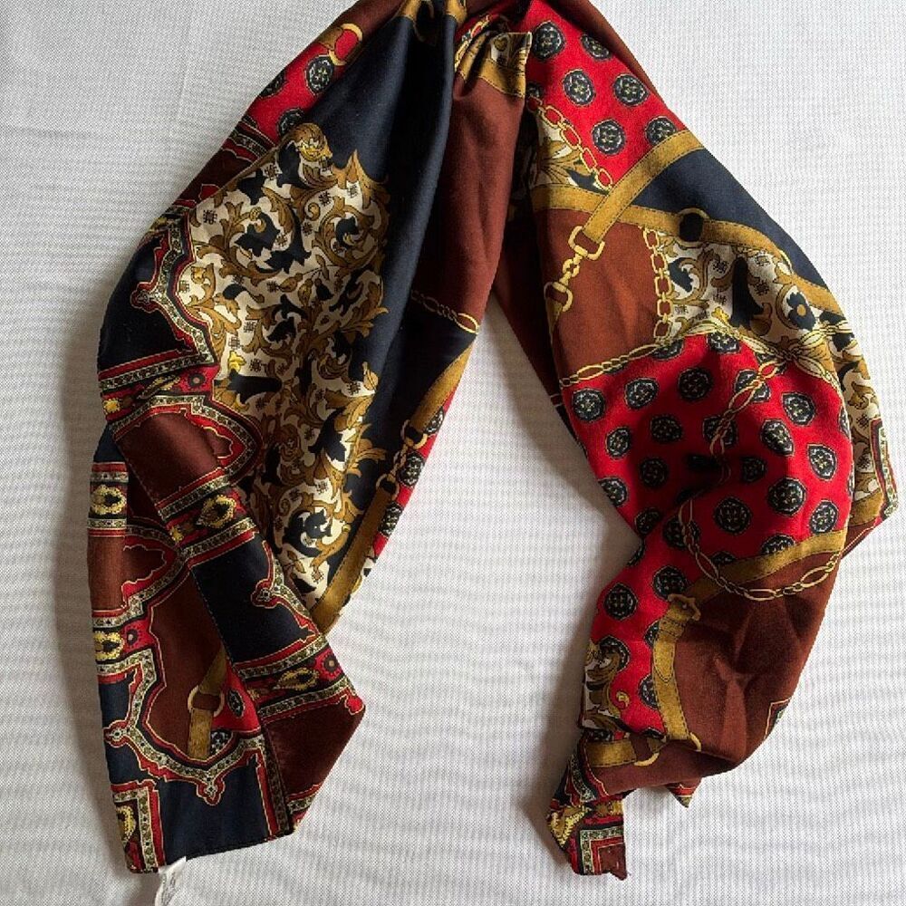 Scarf Italian Made Red Navy Gold